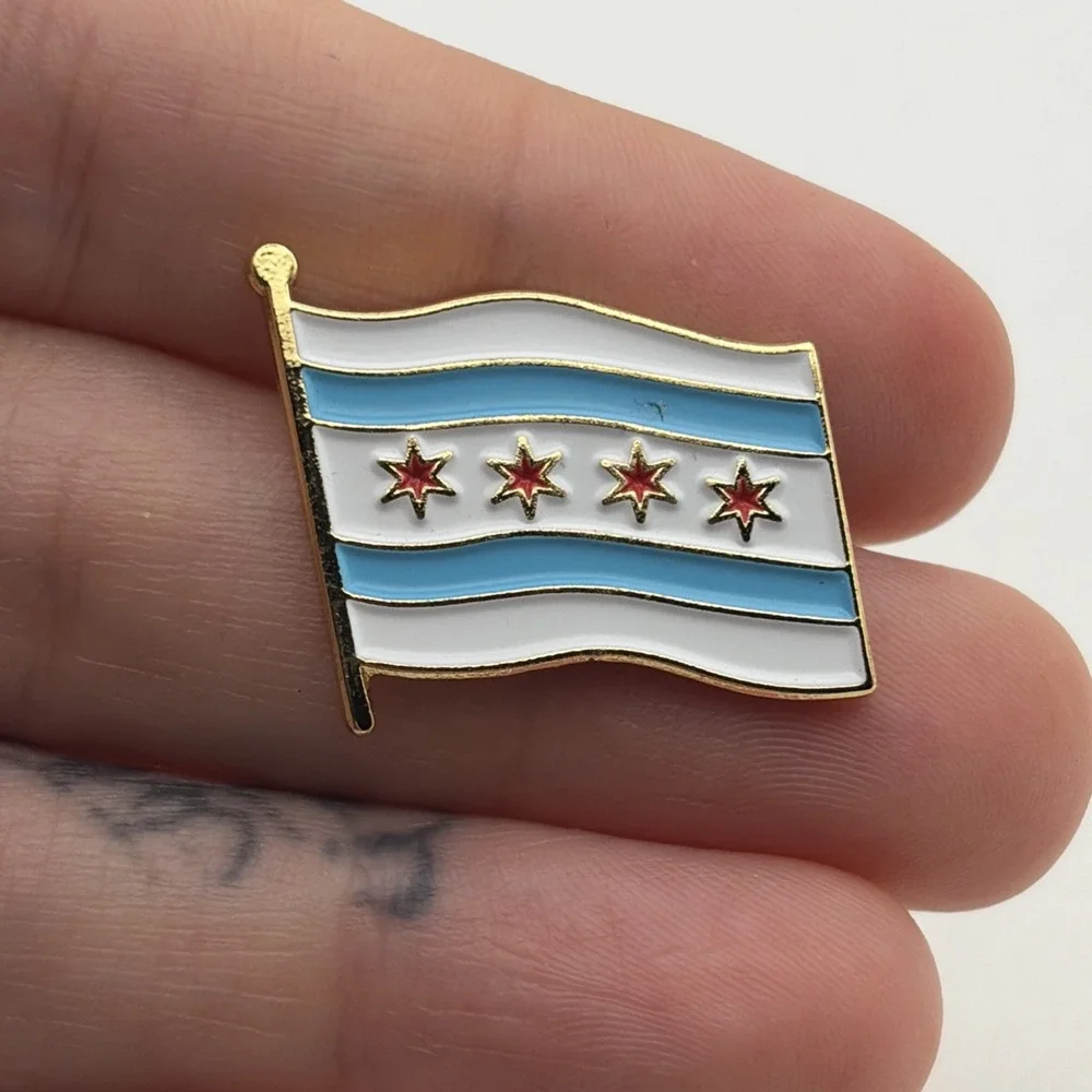 Chicago Illinois City Flag United States Of America Windy City Lapel Hat Pin